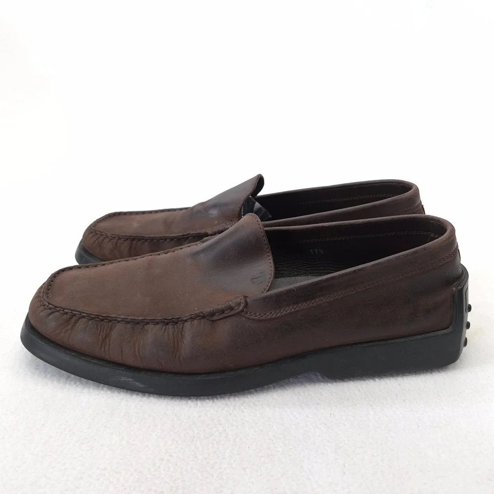 Tods Gommino Brown Leather Driving Loafers Pebble Sole Mens Size 11.5